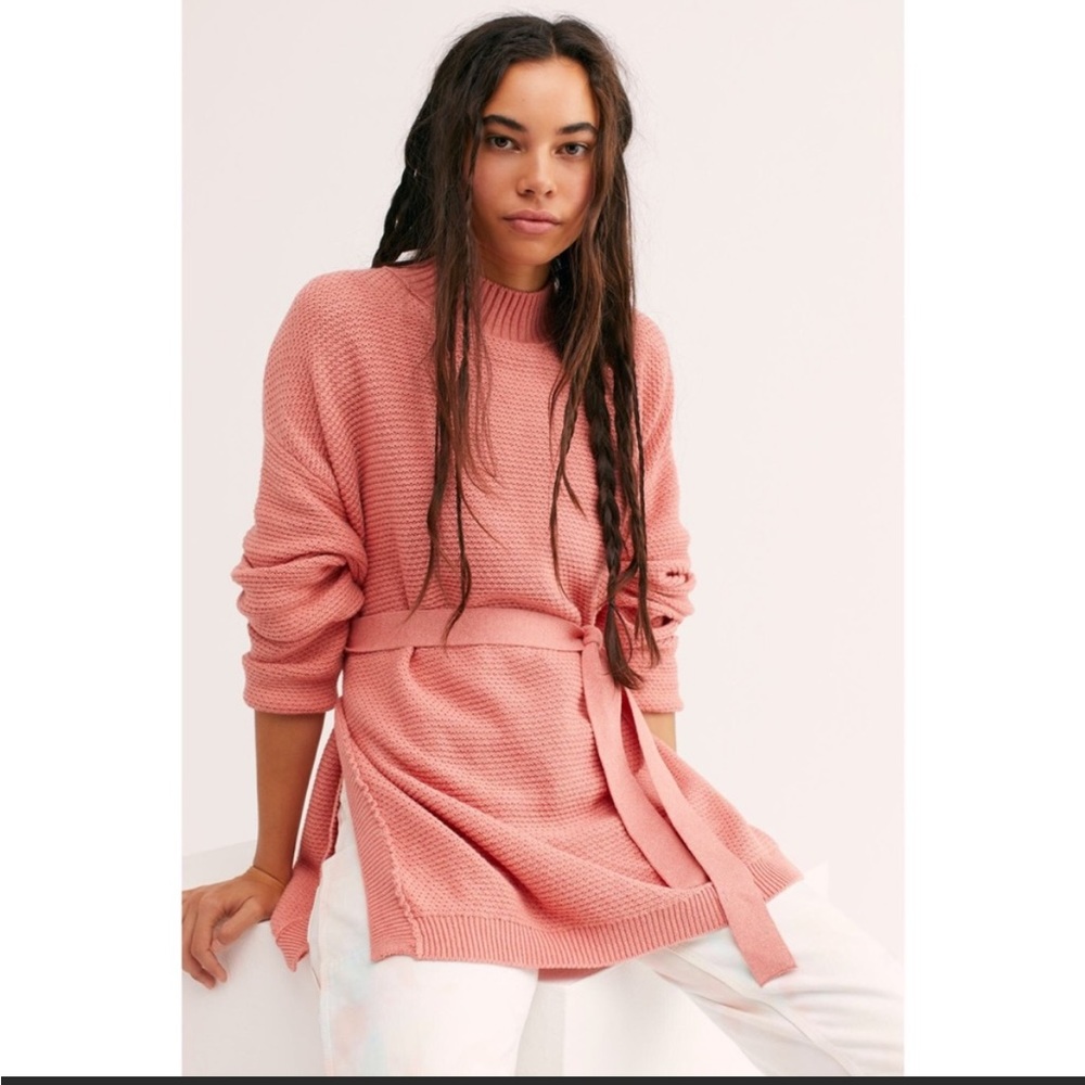 Free People Beach Byron Pullover Oversized Sweater with Ties Coral S